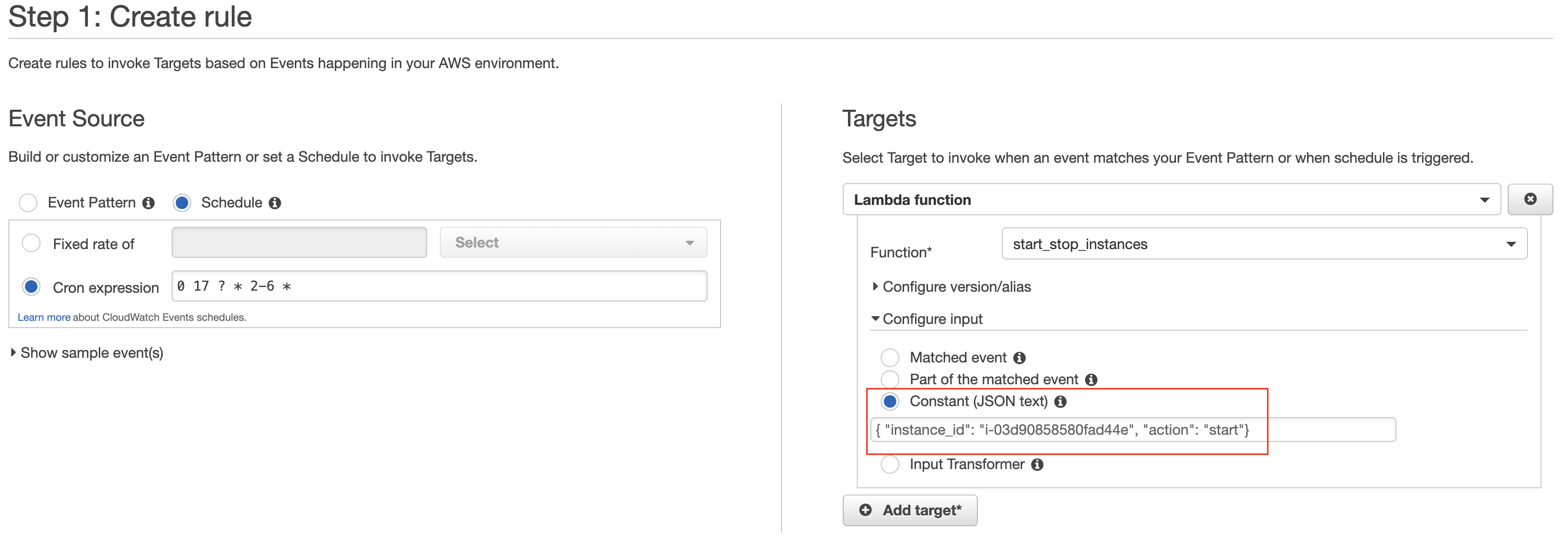 CloudWatch create event rule